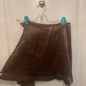 Urban outfitters satin brown wrap mini skirt